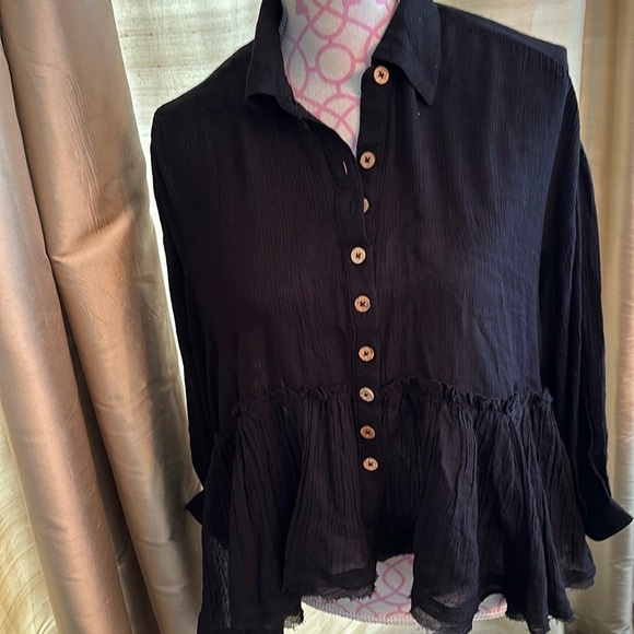 Free people extra small, black gauze, Pepin button-down shirt - Picture 1 of 4